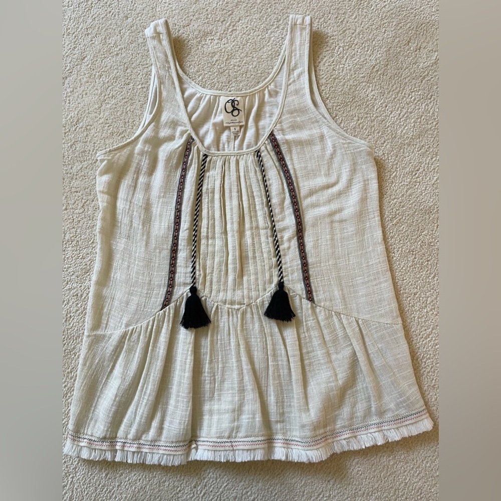 Anthropologie One September Boho Tassel Sleeveless Cotton Tank Top Size Small